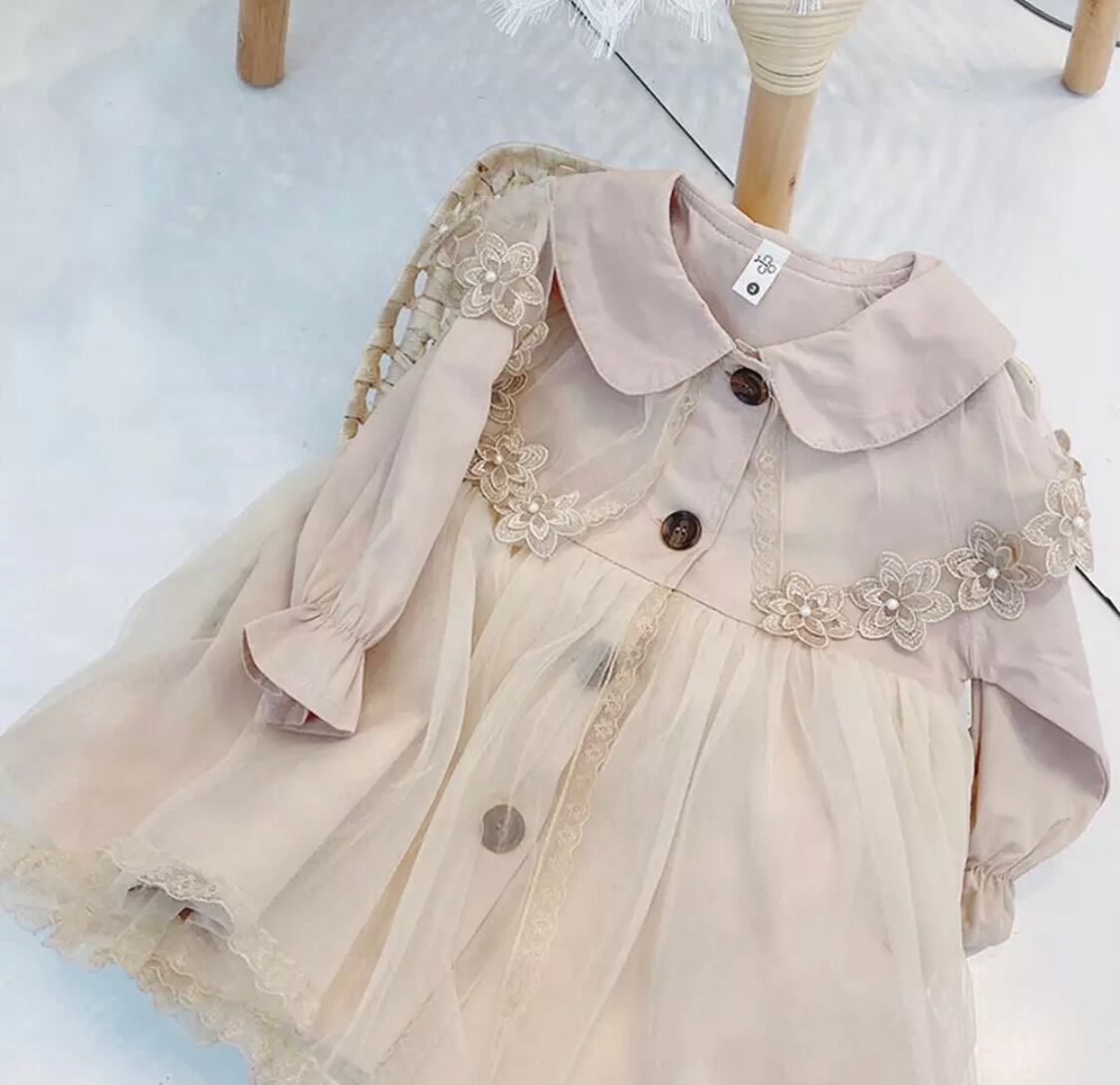チュールワンピースコート》》》》》海外子供服 ラウンドカラー チュール ベビー キッズ フォト 撮影 ナチュラル トレンチコート ワンピース 春