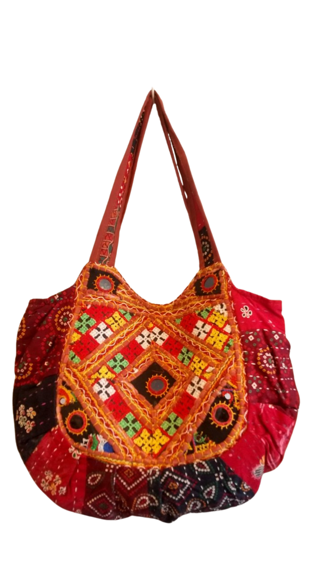 インド直輸入  パッチワーク＆ミラー刺繍バッグ