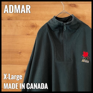 【ADMAR】カナダ製 ハーフジップ スウェット プルオーバー ワンポイント オリンピック 五輪　刺繍ロゴ XL相当 ディープグリーン US古着