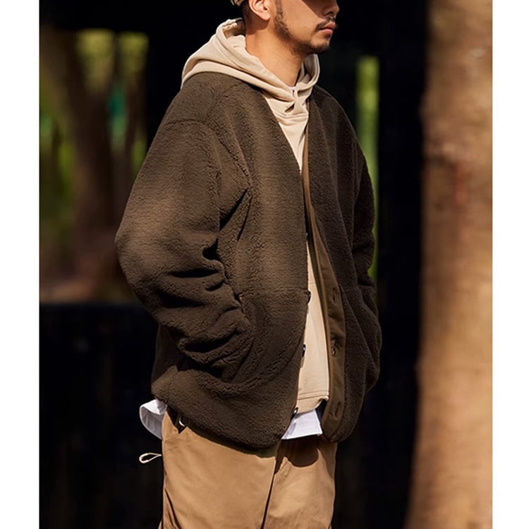 ★COLLARLESS POLAR FLEECE COTTON JACKET　　　A0514