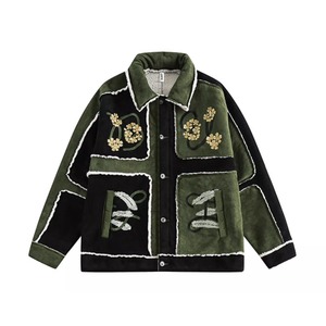 Floral Colorblock Padded Jacket for Men – Winter Sherpa & Suede-Style Coat, Premium Streetwear (FD077)