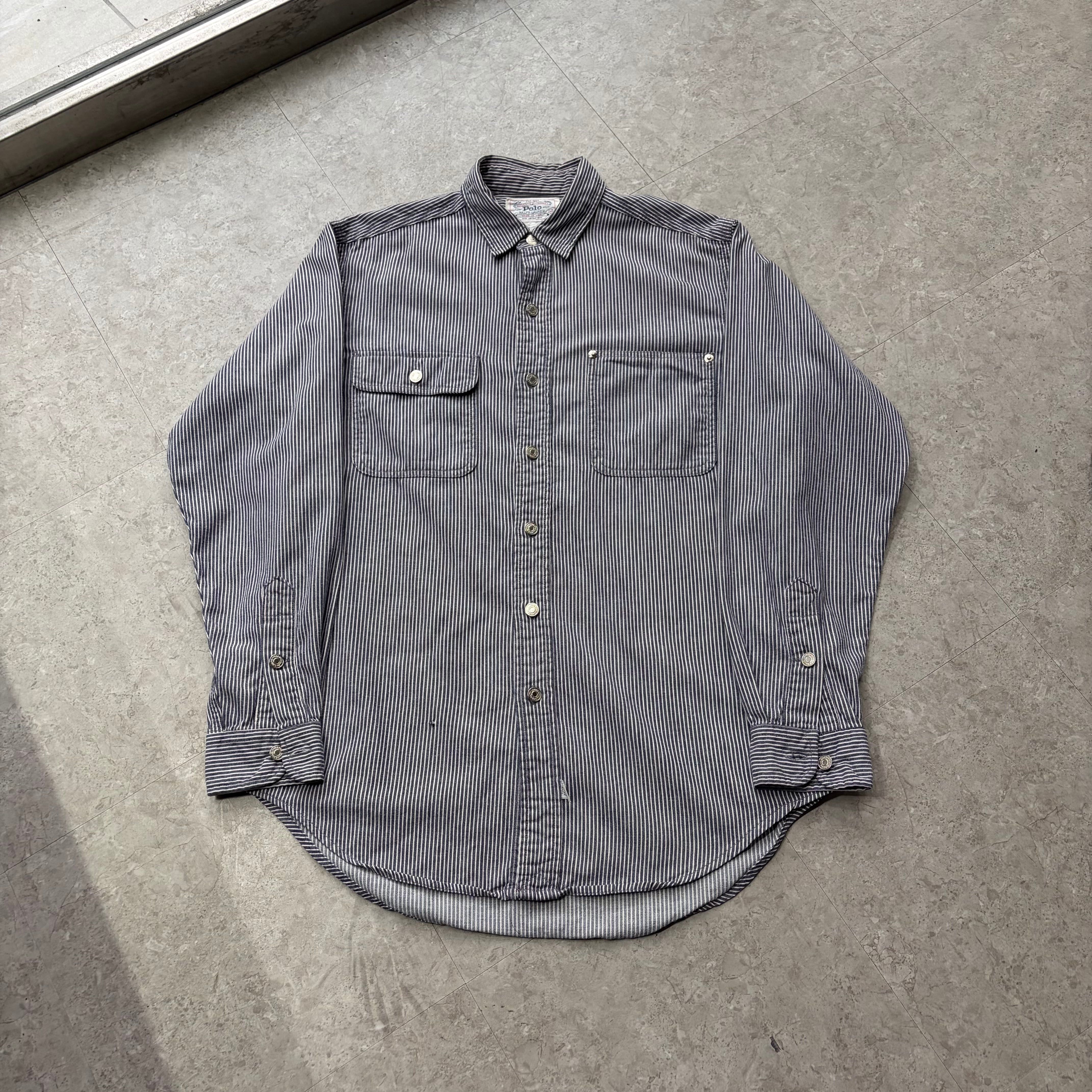 80s Polo Ralph Lauren "Hickory stripe" work L/S shirt【仙台店】