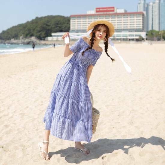 ロングワンピース 大きいサイズ ゆったり Aライン チェック オフ