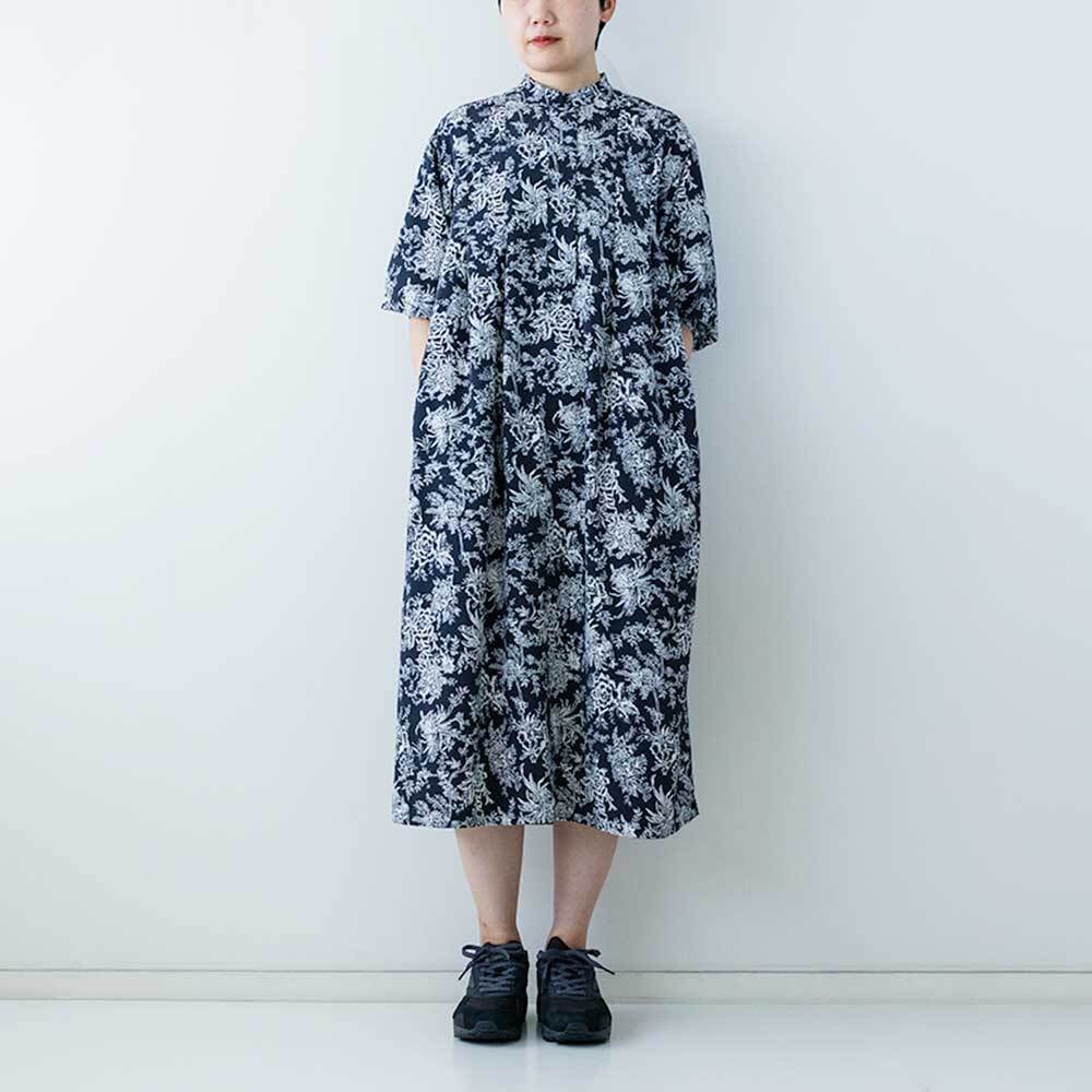 NOMBRE IMPAIR ツートーンミドルフラワープリントスタンドワンピース