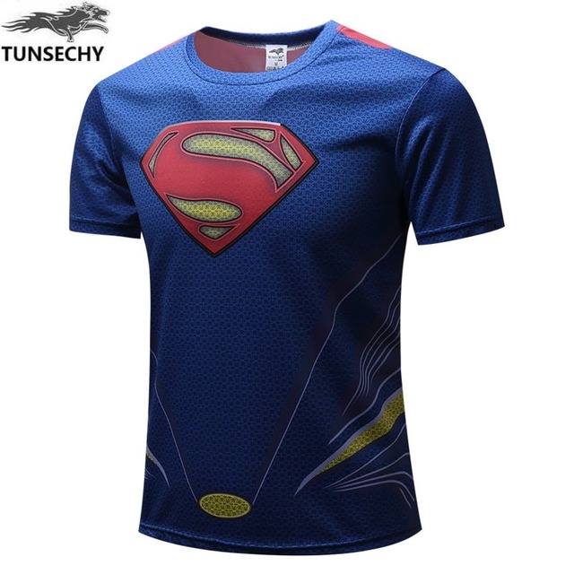 新しいtunsechyトップ品質圧縮tシャツスーパーマン/バットマン/スパイダーマン/キャプテンアメリカtシャツメンズフィットネスシャツ男性tシャツ