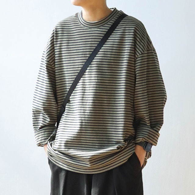 リブボーダー ルーズ カットソー a-1081