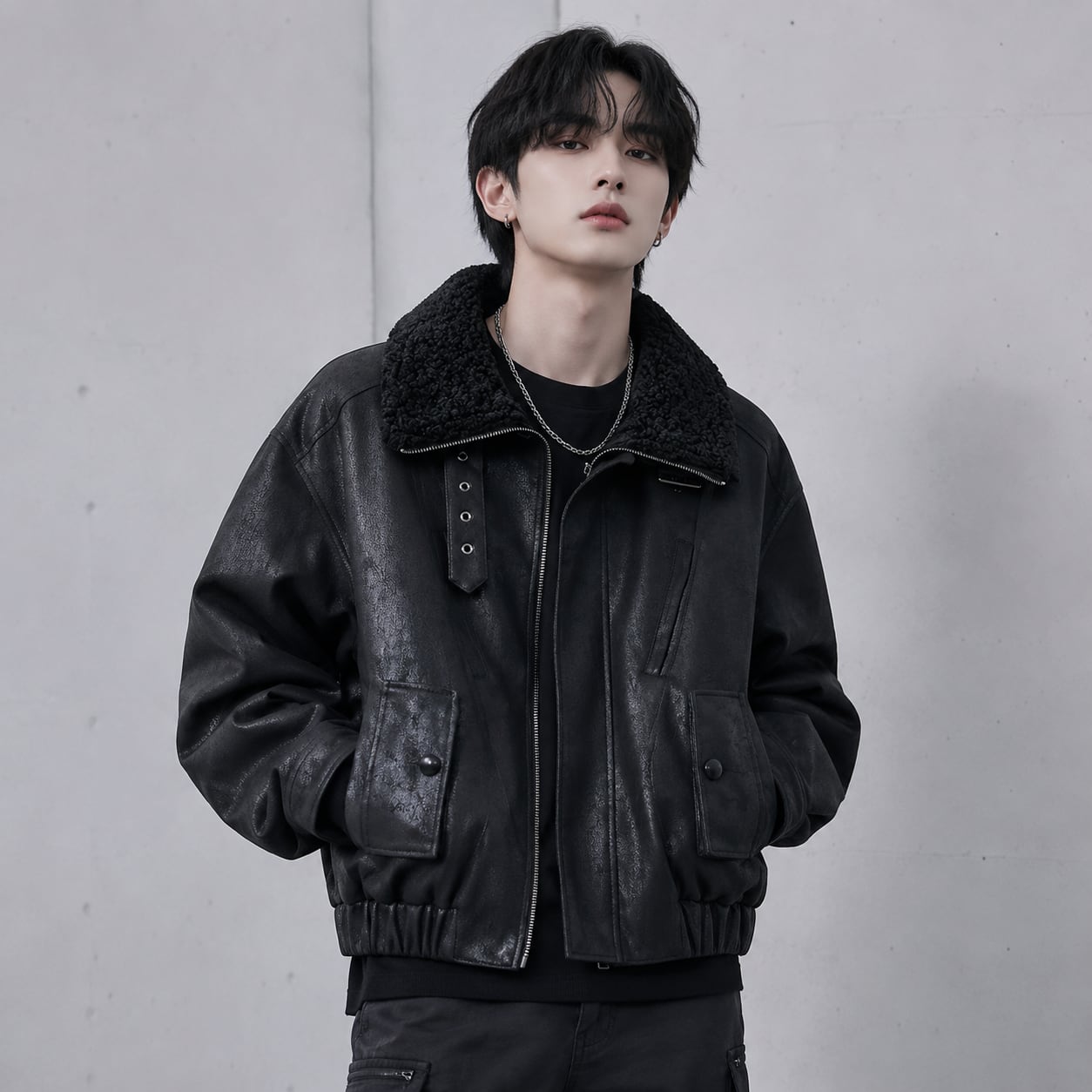 PU fur collar jacket 0003