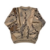 オーストラリア製 CARLO ALBERTO カルロアルベルト 3D 立体編み 総柄 クルーネック ニット セーター S/マルチカラー系 メンズ