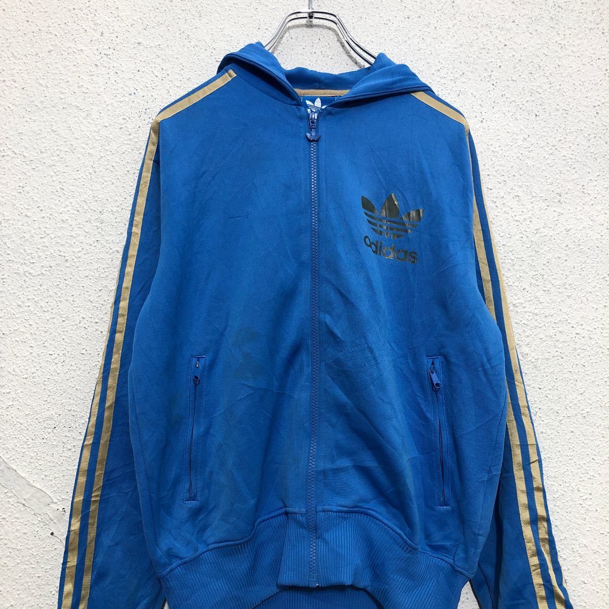 adidas ジャージ S ブルー ベージュ アディダス フーディ ロゴ ライン