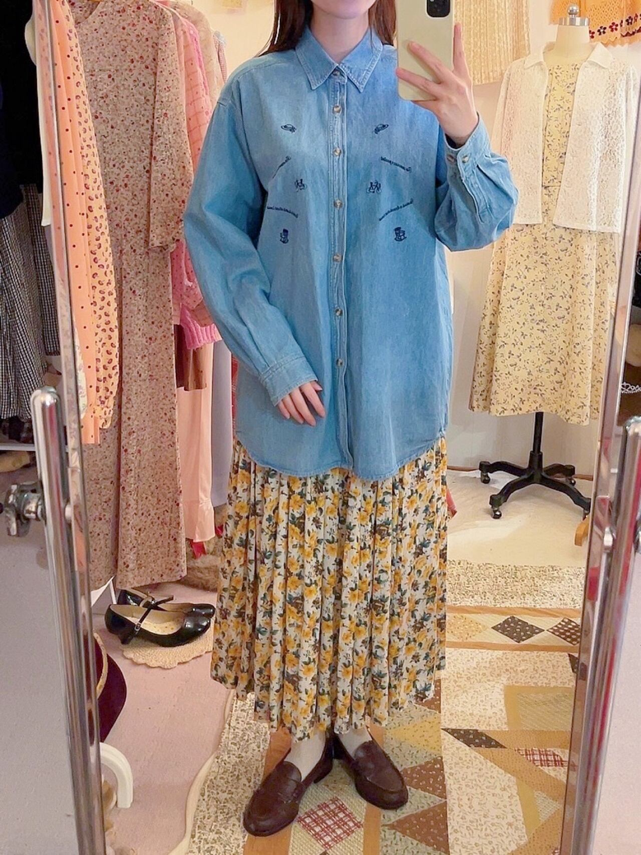 mini icon embroidery denim shirt