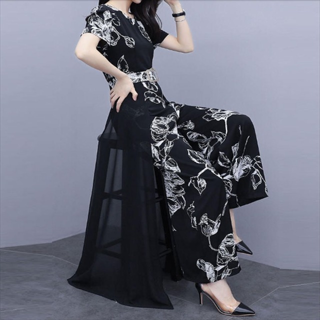 【送料無料】パンツドレス マキシ丈 体系カバー ベルテッド 夏 半袖 バイカラー こなれ感 きれいめ エレガント系 大人可愛い ママ服 体系カバー 30代 40代 レディースファッション 可愛い お出かけ 女子会 デイリーユース お茶会 お呼ばれ