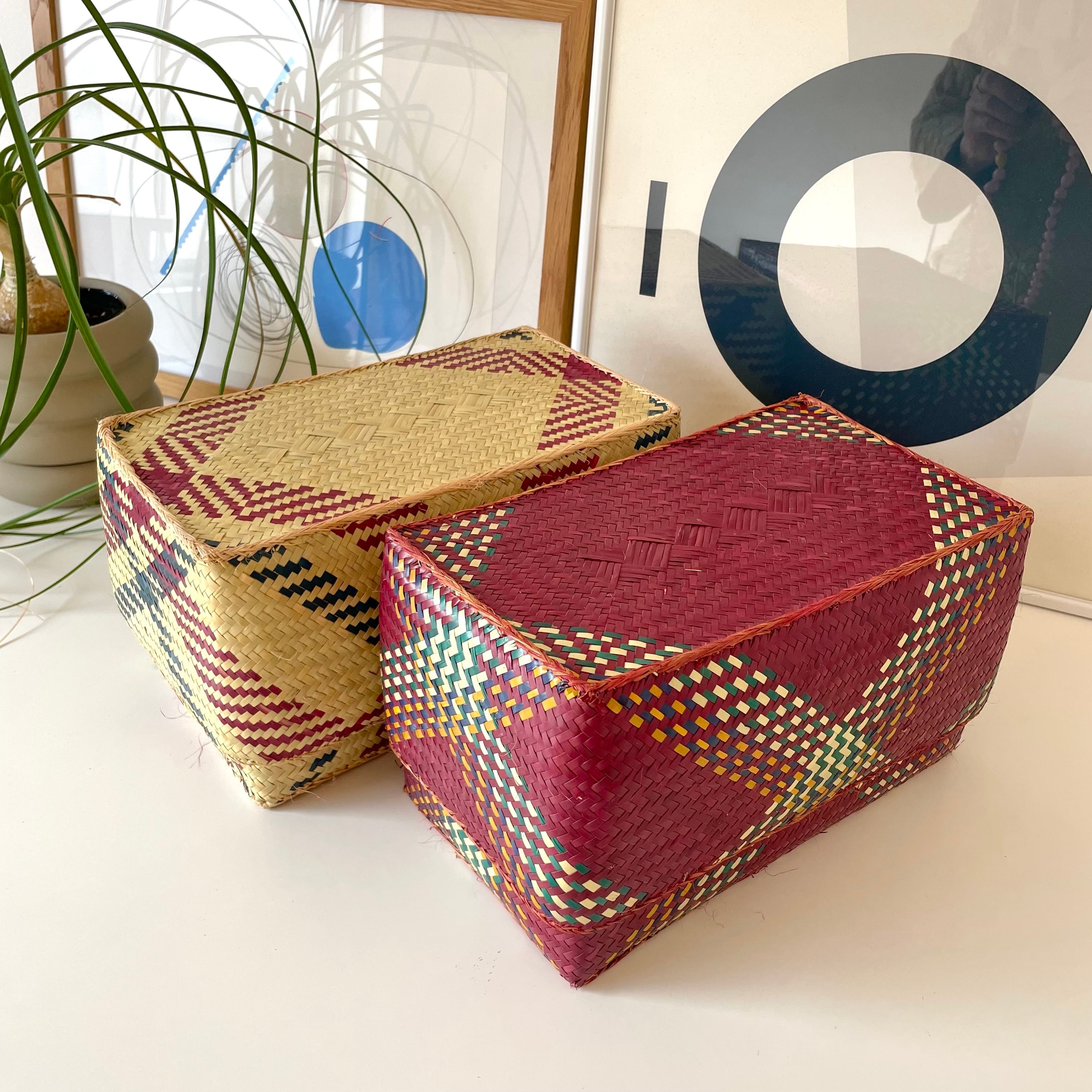 Rectangular colourful basket M w27cm×15cm×h15cm四角カラフル蓋付き