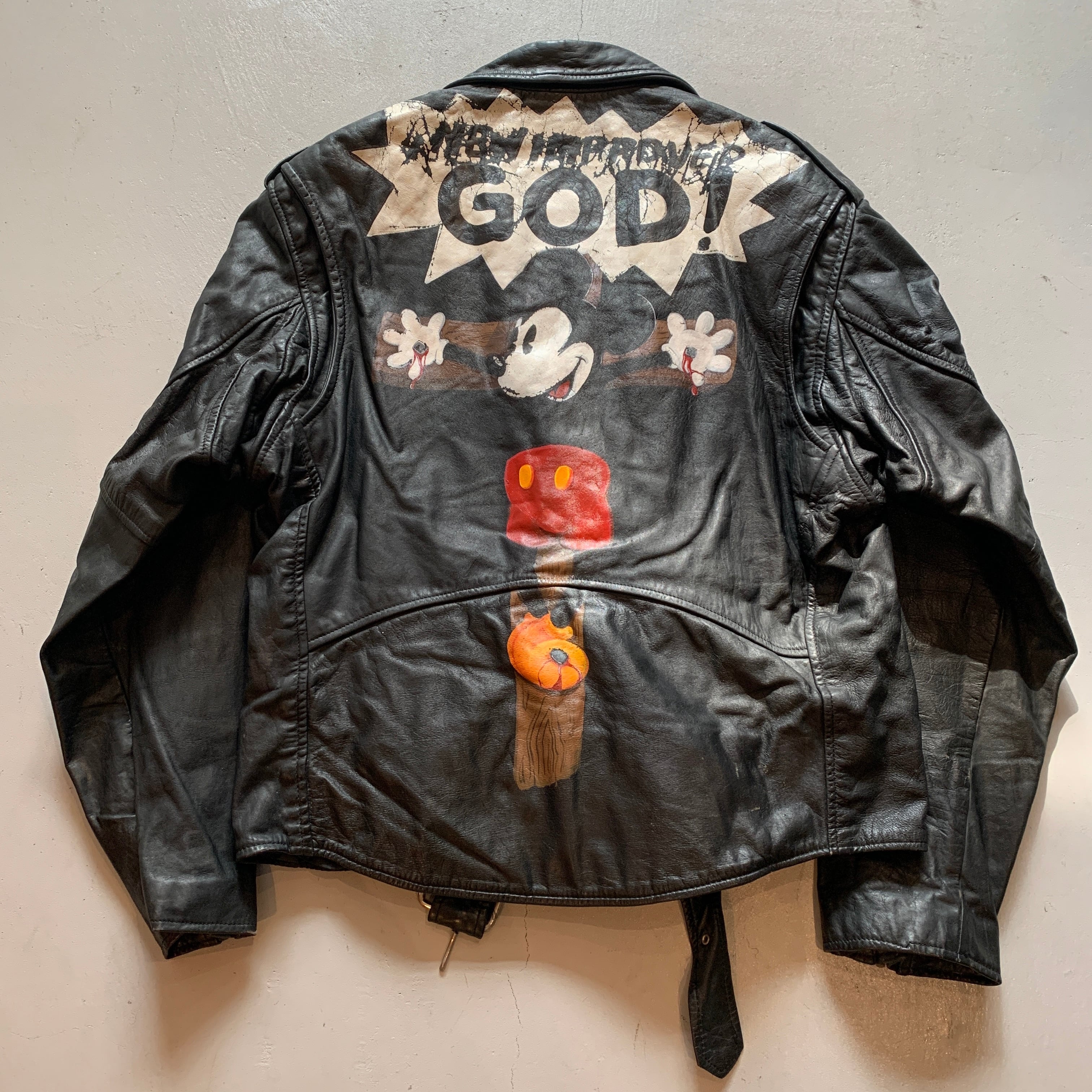 Special!! 90s BRANDED GARMENTS "crucified Mickey Mouse" double riders jacket【高円寺店】