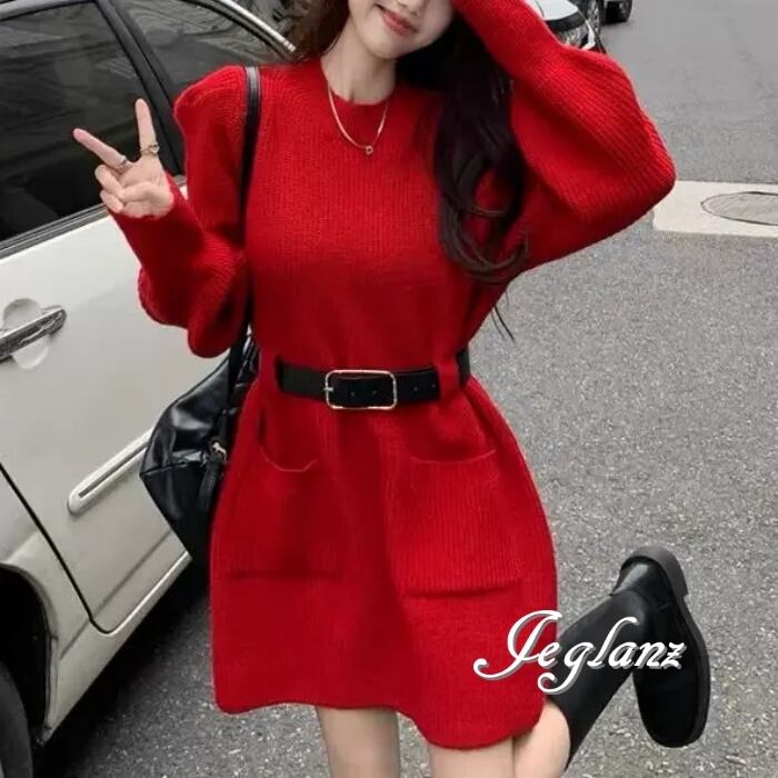 5色 リブ ニット ワンピース きれいめ カジュアル ミニスカ(MB600)γ