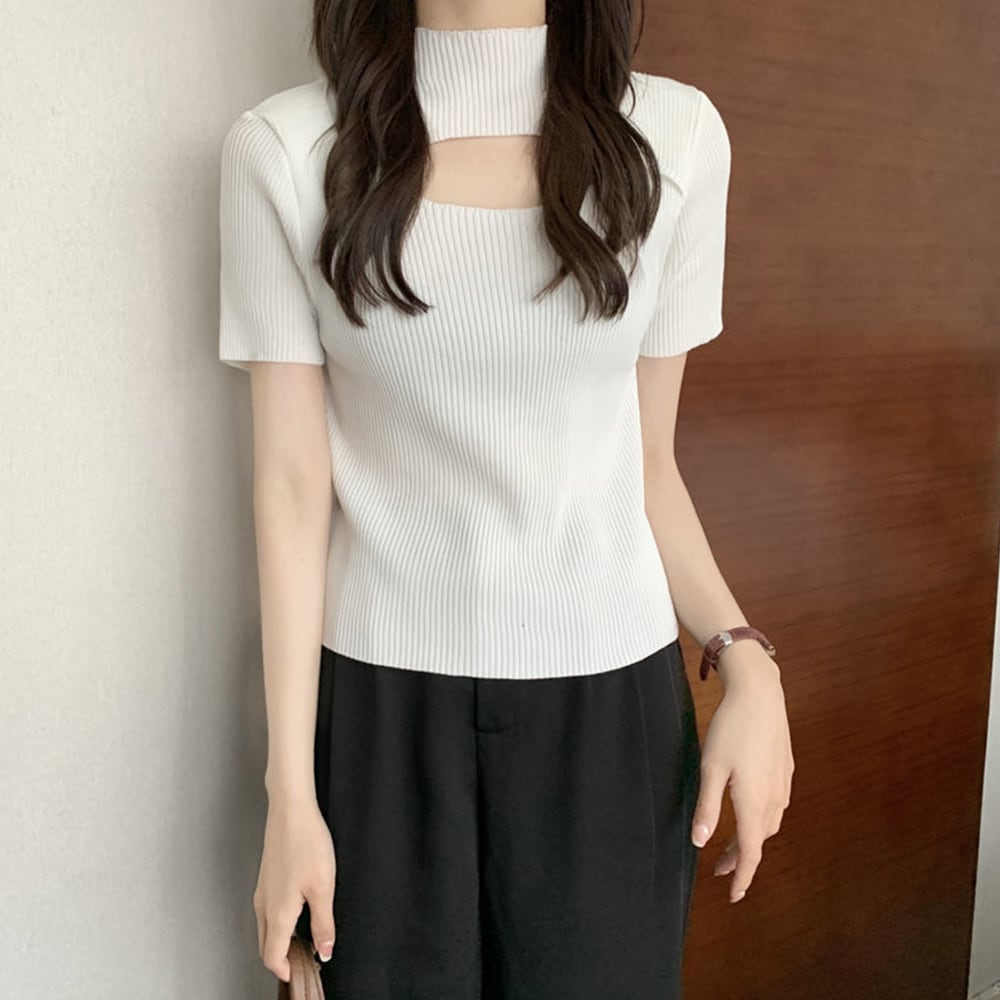 胸開き ニット トップス レディース 韓国 春夏秋 大人 きれいめ