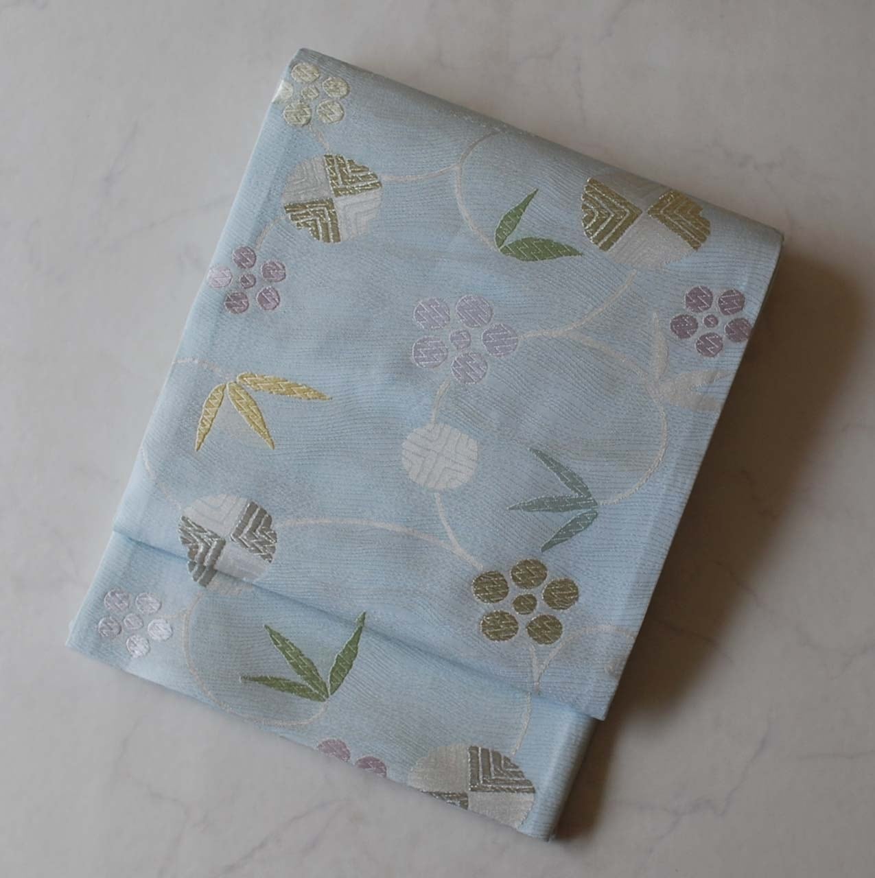 【ふくろ帯 】西陣ふくい謹製 白藍色 笹蔓文 ふくろ帯