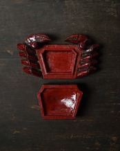 香合　木彫蟹　朱塗