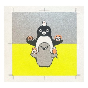 ［額装シルクスクリーン］『ペンギンと手乗り〝手乗りフェス イエロー〟』シリアルナンバー・直筆サイン入り