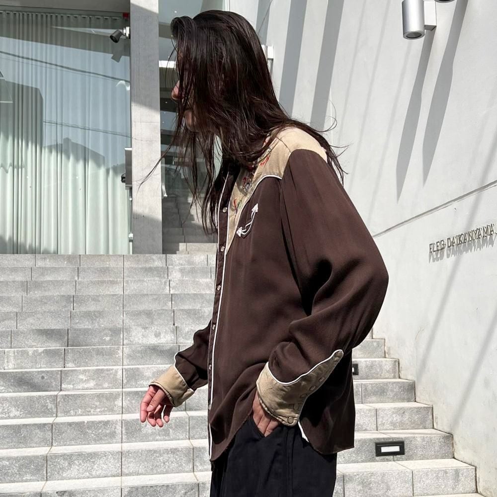 H BAR C] Vintage Rayon Gabardine Western Shirt [1950s-] Vintage