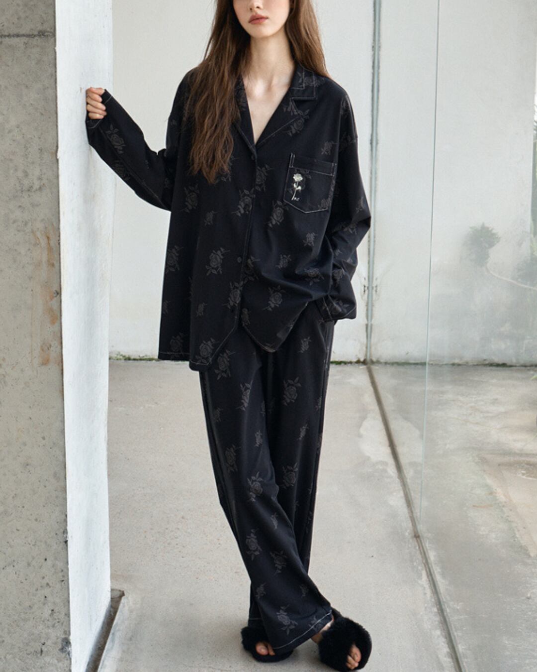 ローズ柄コットンルームウェア R25054