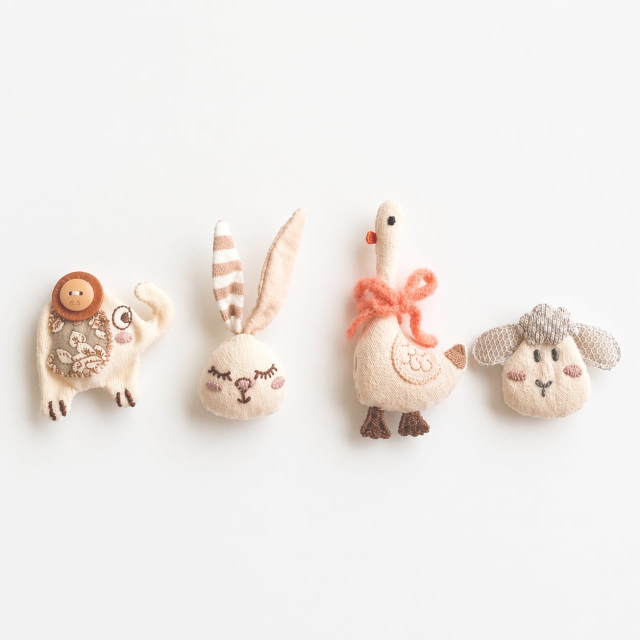 【closet meii】刺繍アニマル ブローチ｜ウサギ・ゾウ・ヒツジ・アヒル