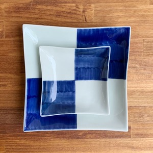 波佐見焼　５寸角浅鉢　市松 21-038