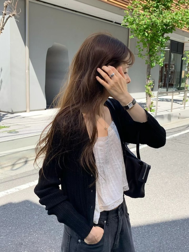 (OUNCE) ecru rib v cardigan / 3color