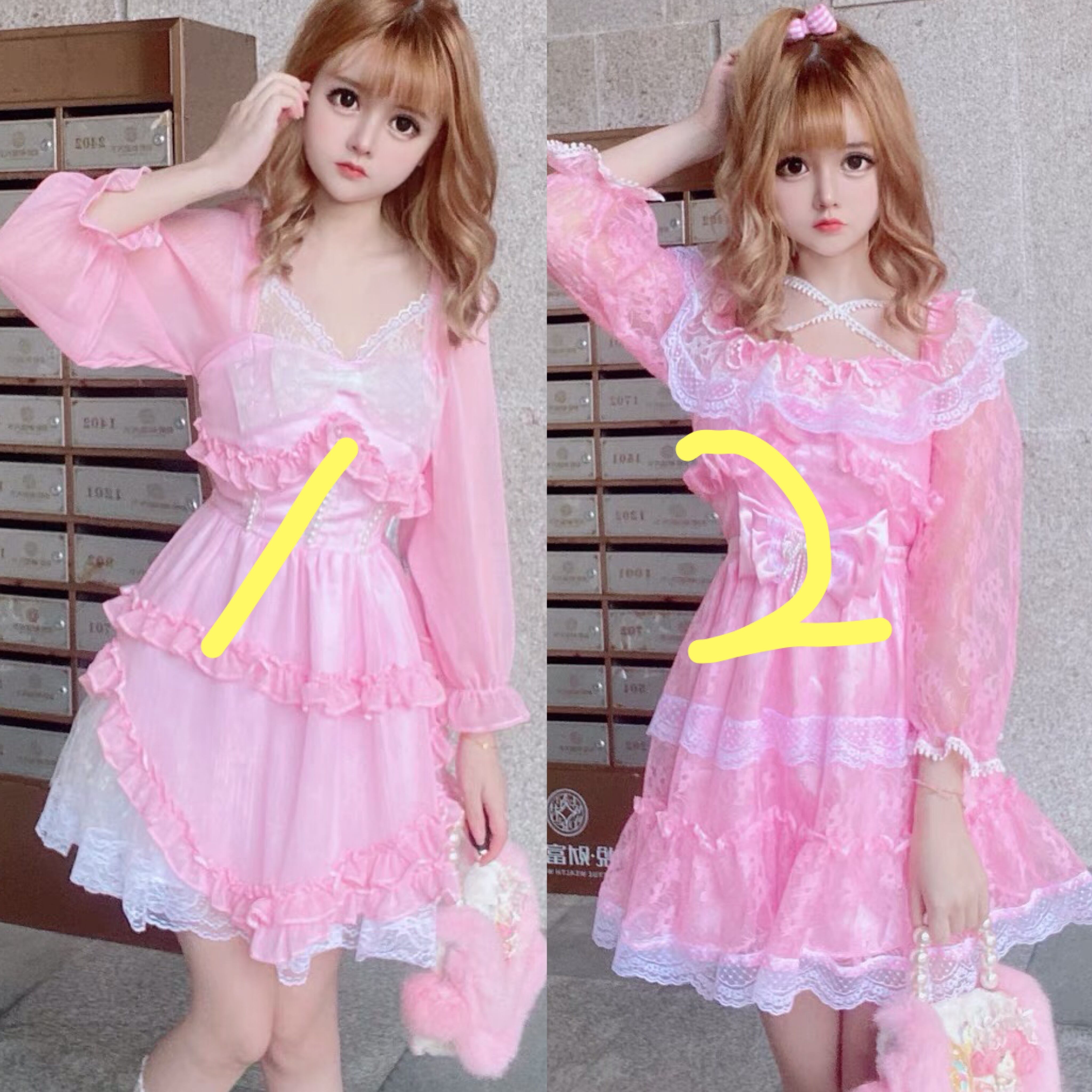 ワンピース ガーリー ピンク 姫 リボン ワンピース 白 リボン フリル