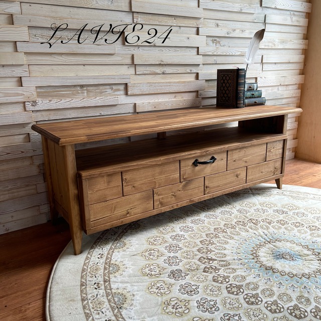 110cm テレビ台 L  上品な無垢材 タイル扉 大きな/テレビボード/高級/アンティーク/収納たっぷり/ イギリス風