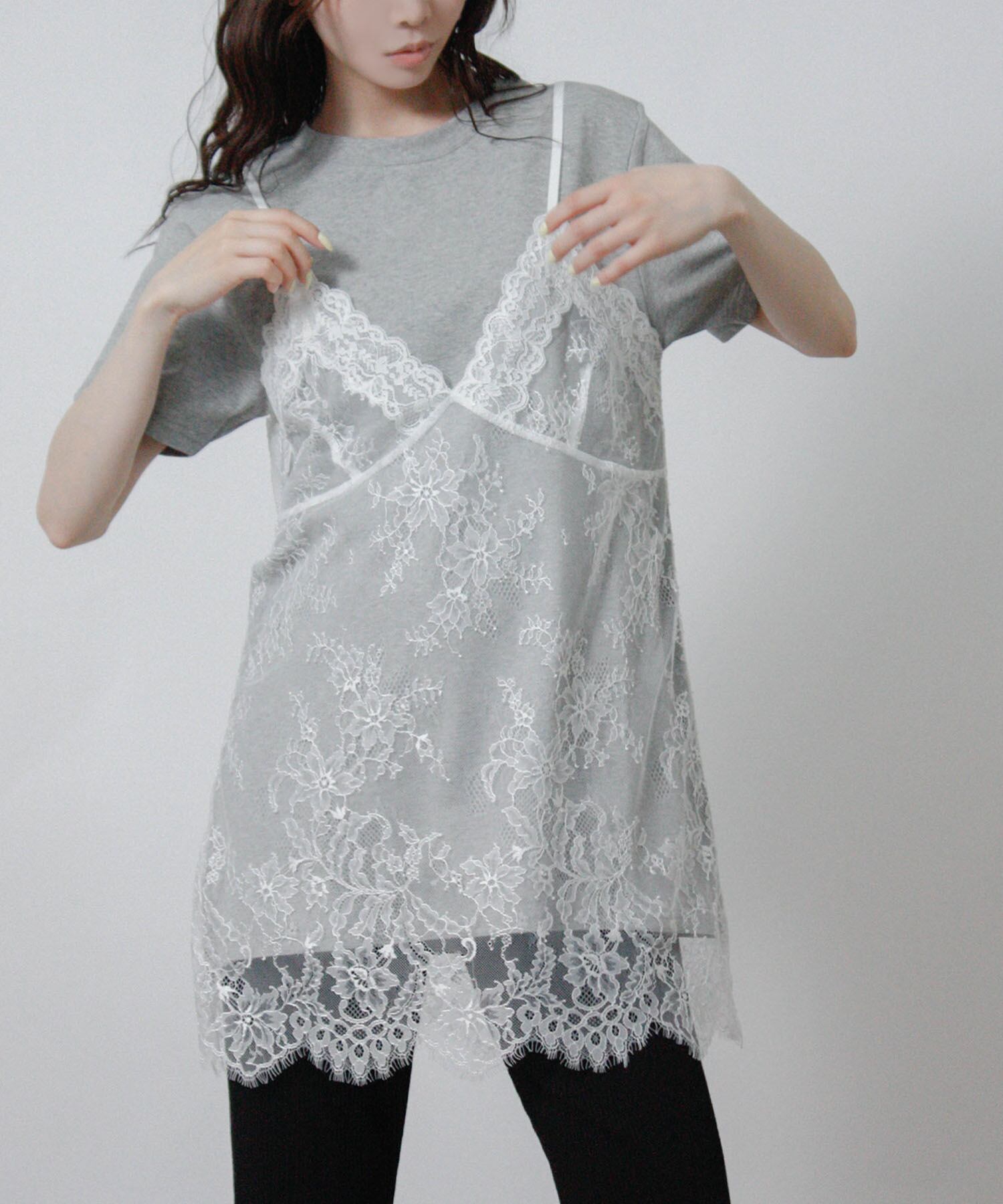 レースキャミレイヤードTシャツ