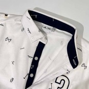 adidas golf アディダス ゴルフデザイン 総柄 BD ボタンダウン 鹿の子 長袖 ポロシャツL/G /ホワイト メンズ スポーツ