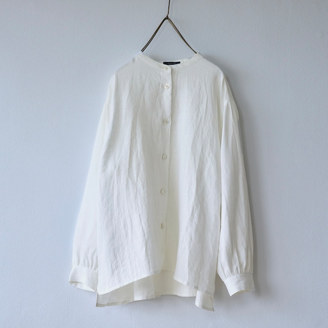 【7月入荷予定】band collar gathered shirt／new light weight linen 〈ivory 〉