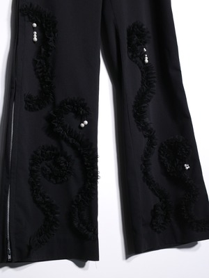 REMAKE / zip and lace frills and pearl custom slacks