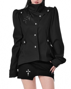 【予約】stand collar black punk jacket