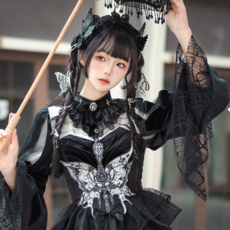 ゴスロリ通販 With U 地雷系 コルセット ウエストマーク 蝶 バタフライ