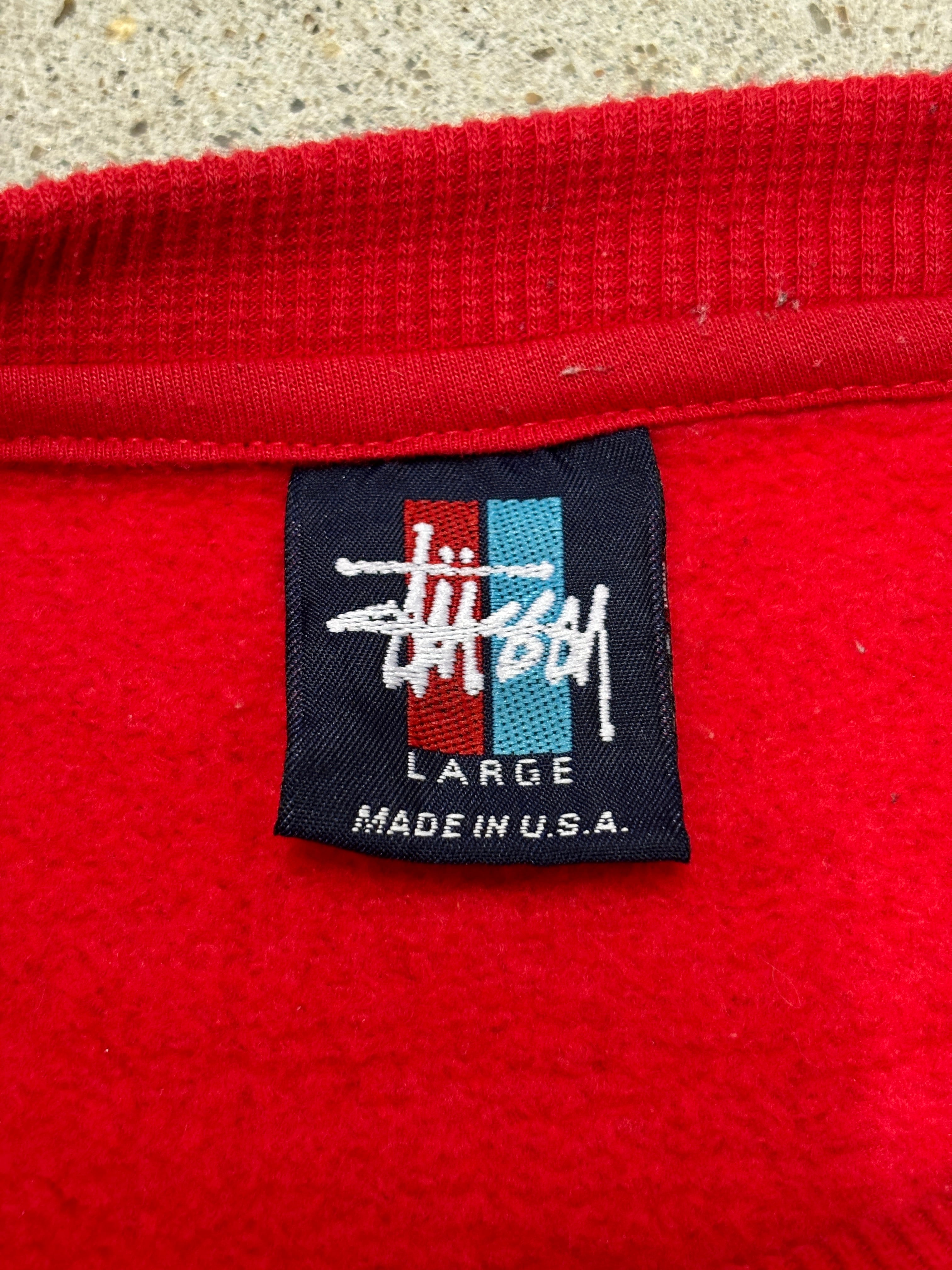 90s OLD STUSSY/Stars and stripes print Sweat/USA製/赤青タグ/L 