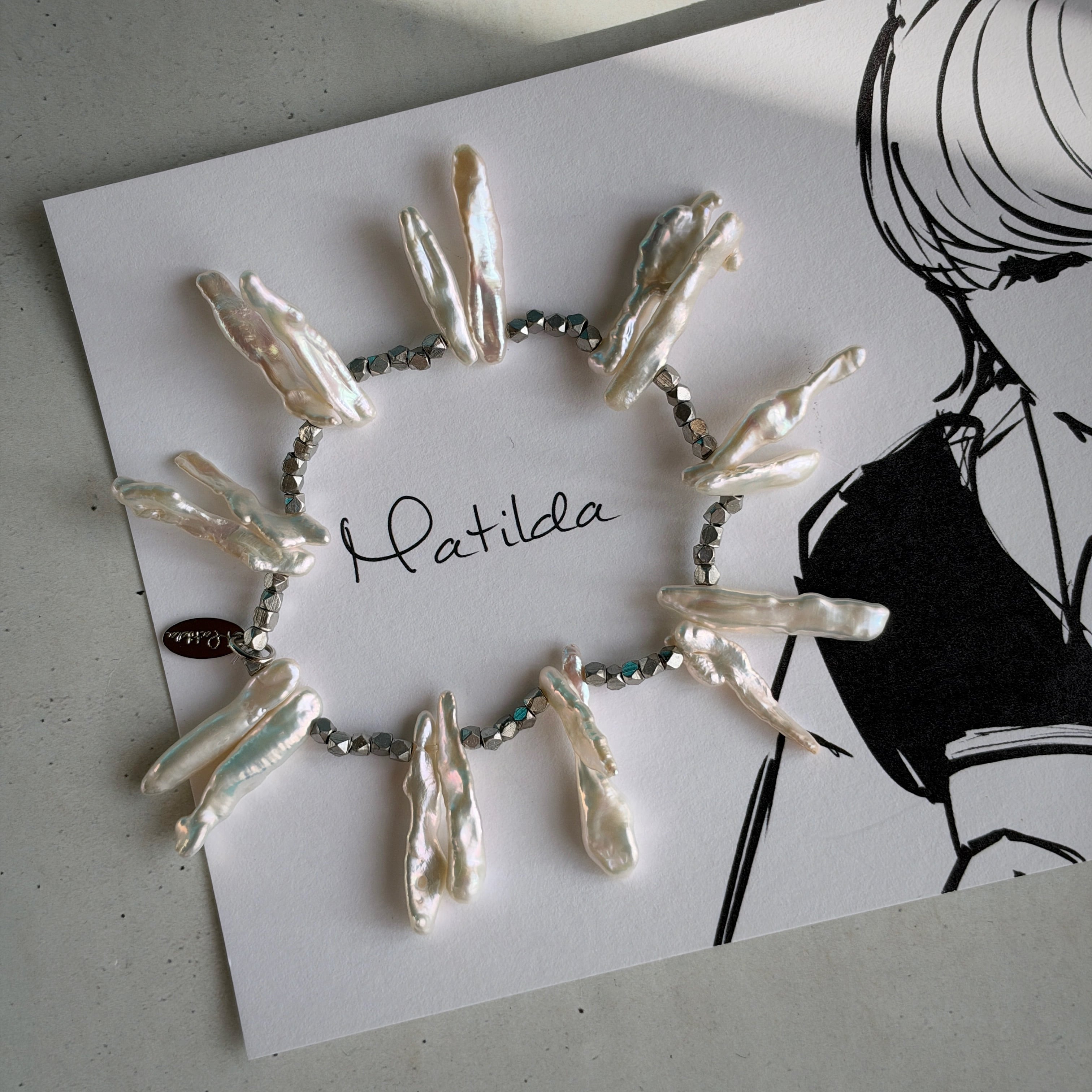 metal & stone bracelet(淡水パールC)