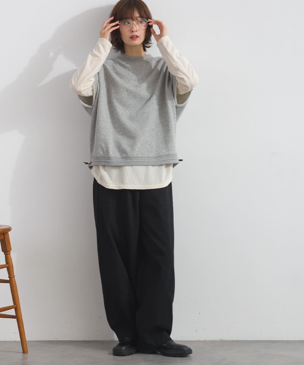 K261013 裾スピンドル裏毛カットベスト / Drawstring Hem Sweat Cut