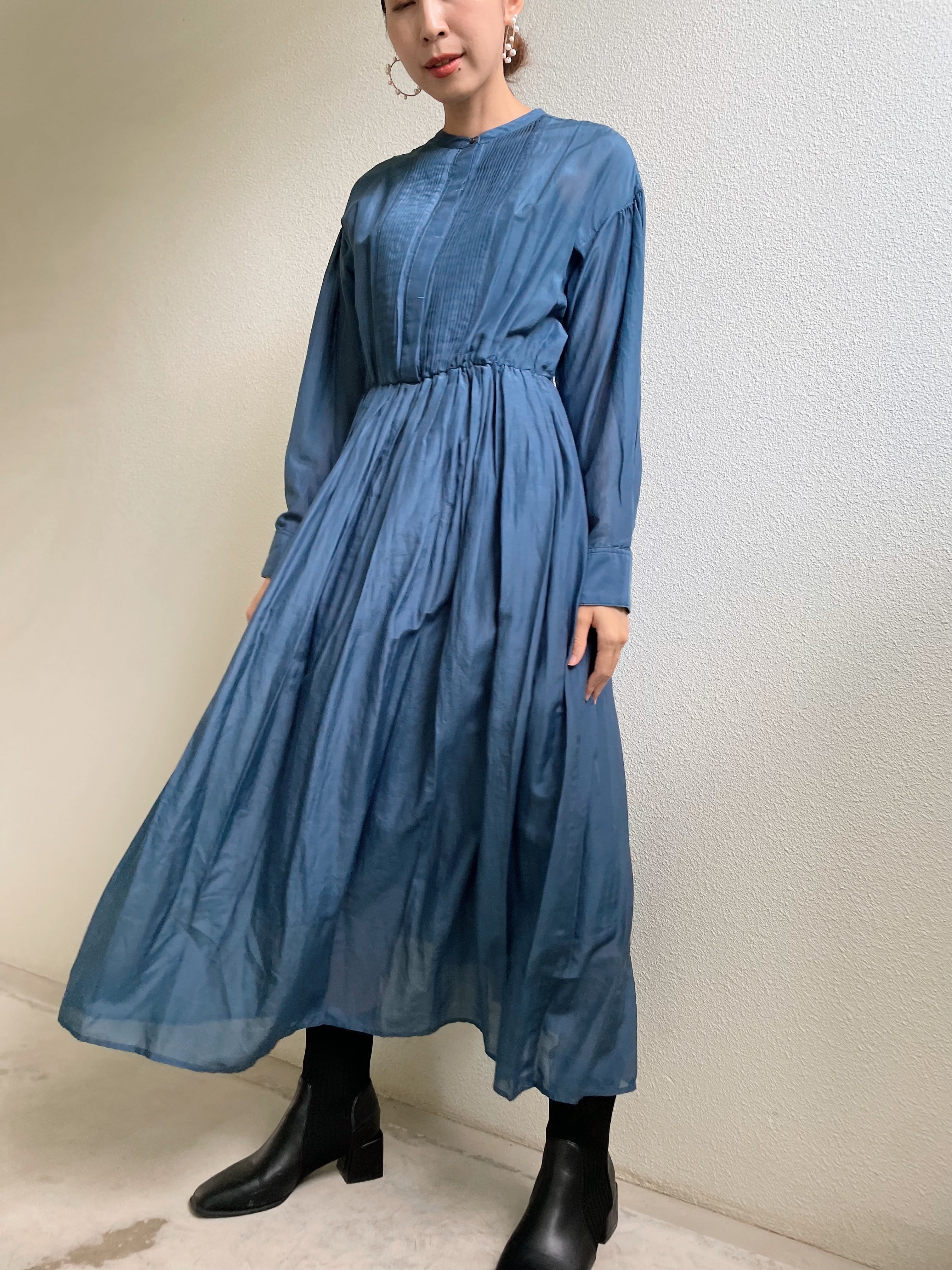 ブルーガール シルクワンピース 黒光沢 上品 高見え きれいめ コットン  