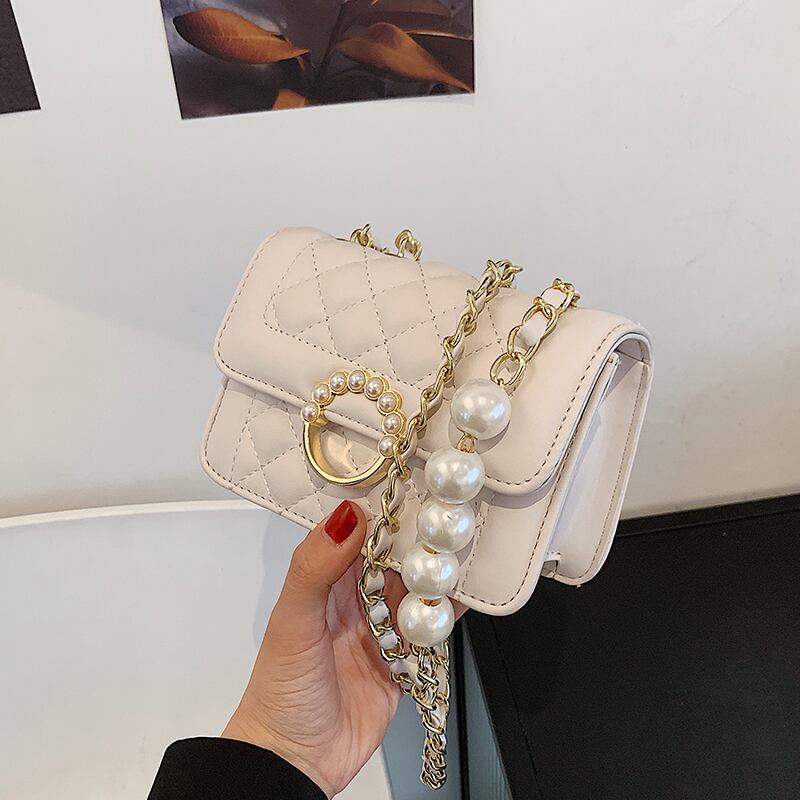 サマーミニパールチェーン ホワイト 夏物 真珠 メッセンジャーバッグ ミニバッグ Tiancai_Wing_Bag92860298478