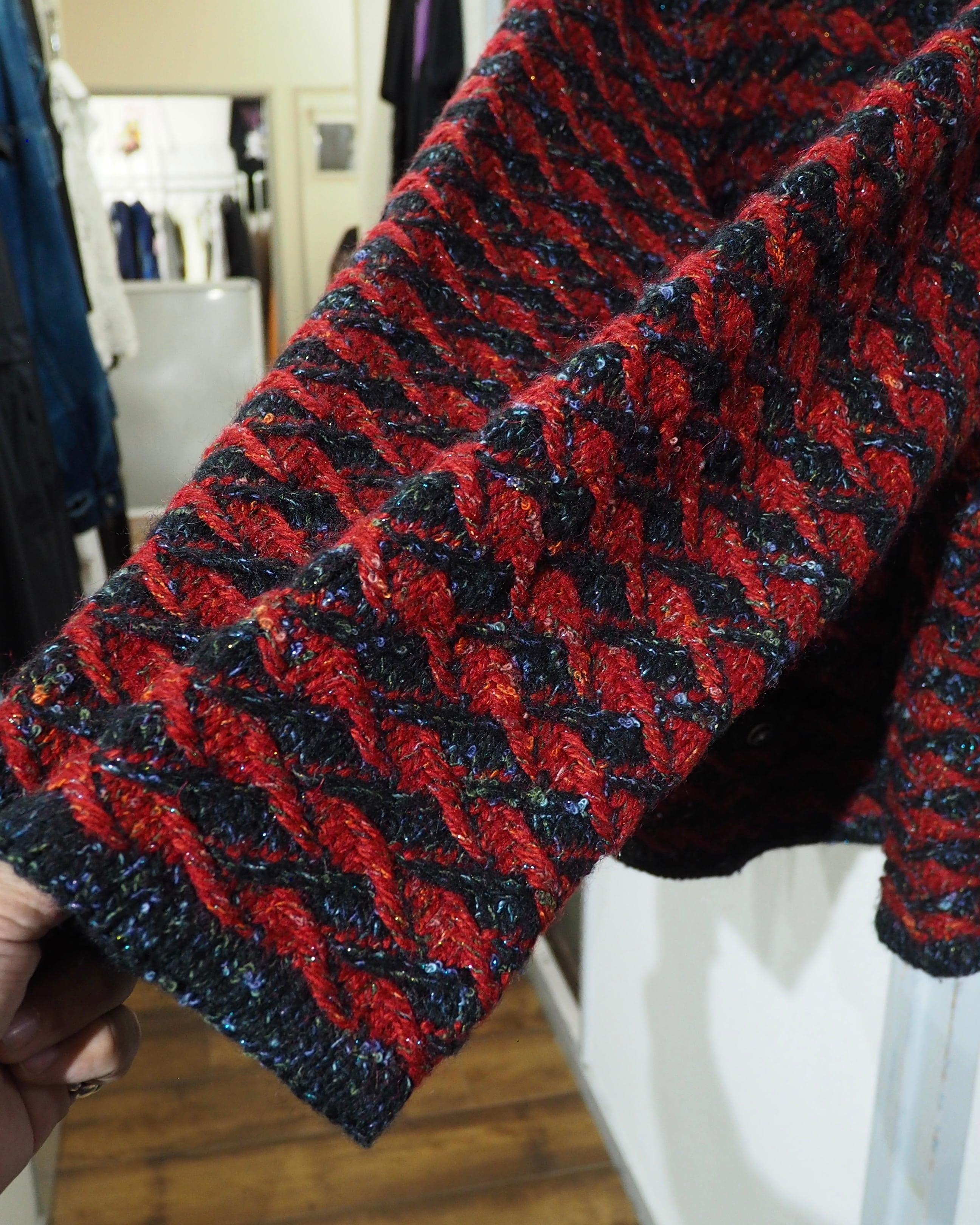 " Unknown " Zigzag Knitting × Luxury Decoration Vintage Wool Cardigan