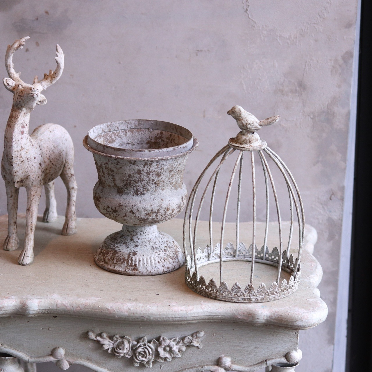 mondimanche ブリキ植木鉢　カージカップポットS W　UF651|1~2ポット植え込みのシャビーシックな鉢　お玄関がオシャレに変わります