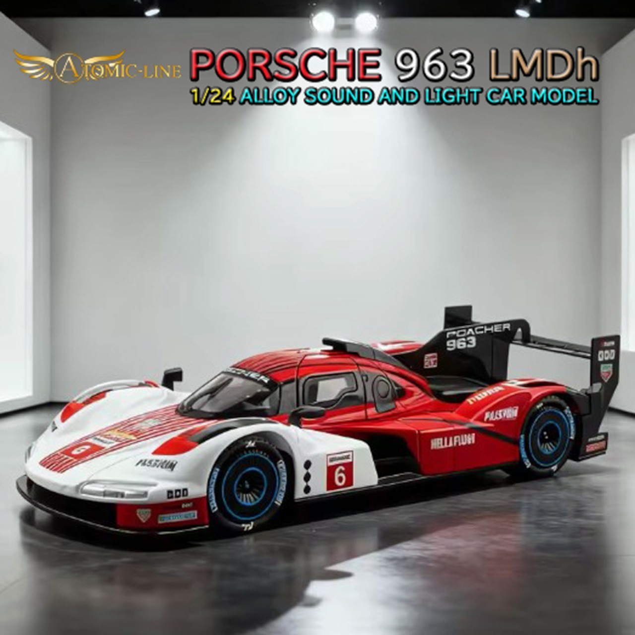 ポルシェ 963 LMDh ミニカー 1/22 全2色 ライト点灯 エンジンサウンド 合金モデル 模型 ジオラマ