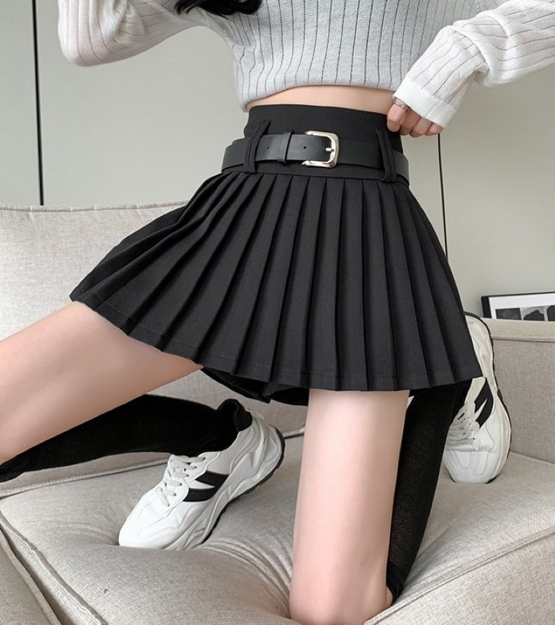 レディース スカート ショートパンツ付き プリーツスカート ハイ