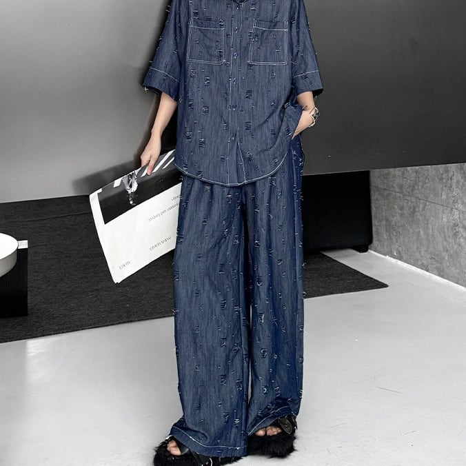 Denim wide leg pants 11149 | Show-Case