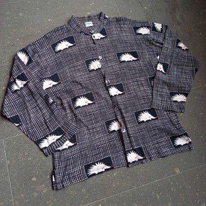 ハリネズミ柄 バンドカラーシャツ used [104099]