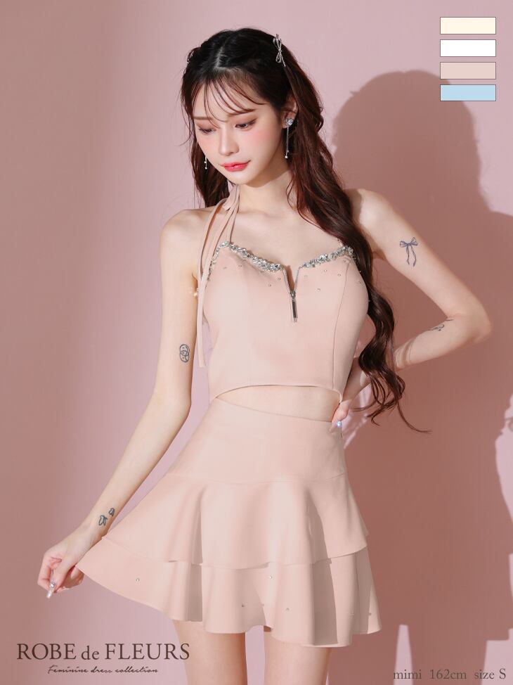 【ROBE de FLEURS 】【送料無料】【即納】【当店特別価格】【税込】アシンメトリーリボンティアードフリルミニキャバドレス 3777 (fm3777)