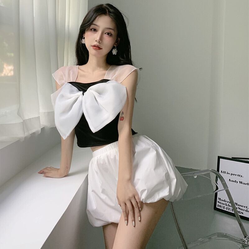 リボンショートノースリーブトップス サマースタイルTシャツ 半袖 ハーフスリーブ 大人ガーリー スウィート キュート カジュアル 夏物 ピュア ガールズファッション68482035813