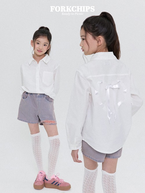 FORK CHIPS［取寄］ribbon punching shirt 26spring 리본펀칭셔츠