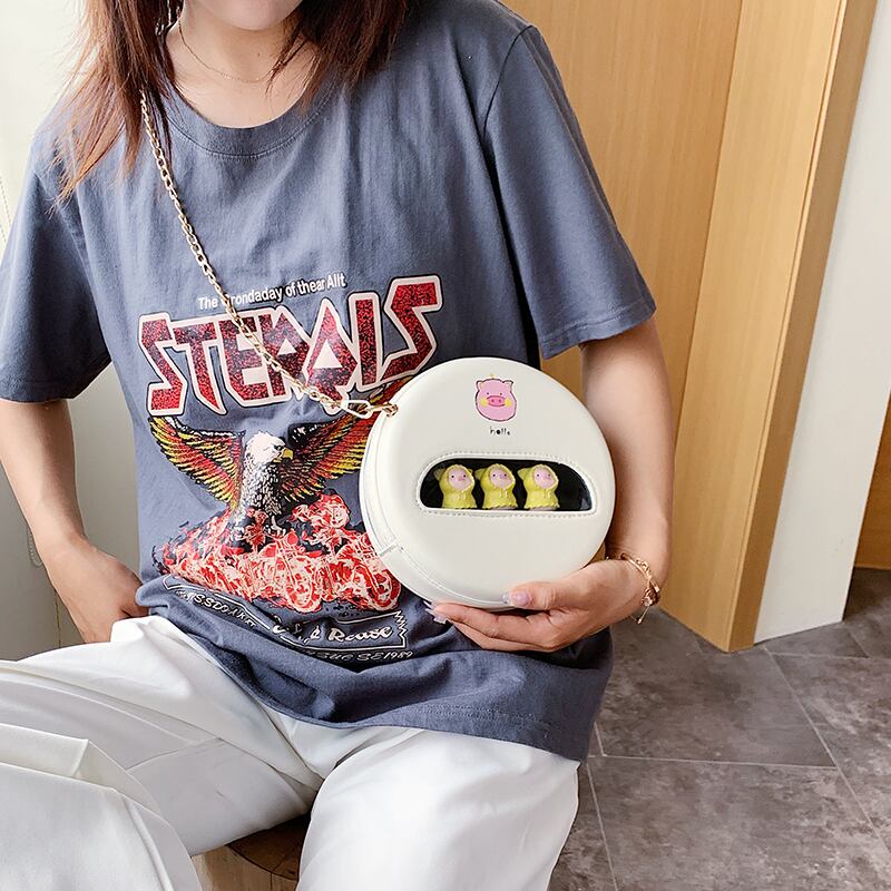 夏の小さなバッグ女性バッグ2020新しい潮ネット赤インファッション野生チェーンメッセンジャーバッグ漫画小さな丸いバッグ Tiancai_Wing_Bag9840860